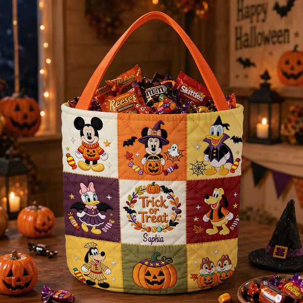 Trick Or Treat Halloween Mouse - Personalized Canvas Bucket Bag - Gift For Halloween