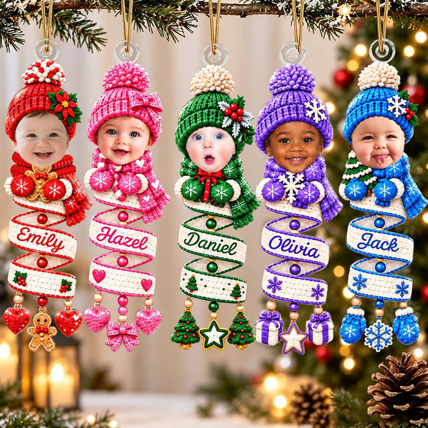 Custom Photo Baby Face Photo In Snowman Spiral Christmas Gifts For Kids, Parents, Family - Personalized Acrylic Ornament