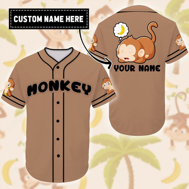 Personalized Custom Name Love Monkey Cute Colorful Baseball Tee Jersey Shirt