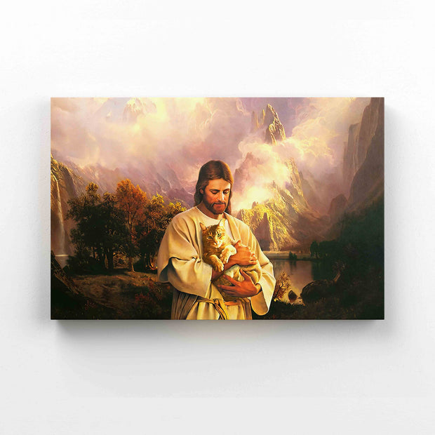 Christ and His Cat God Jesus Cat Christian Canvas HY208022
