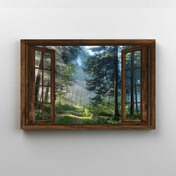 Forest Rustic Window Christmas Wrapped Canvas QT306294Eh