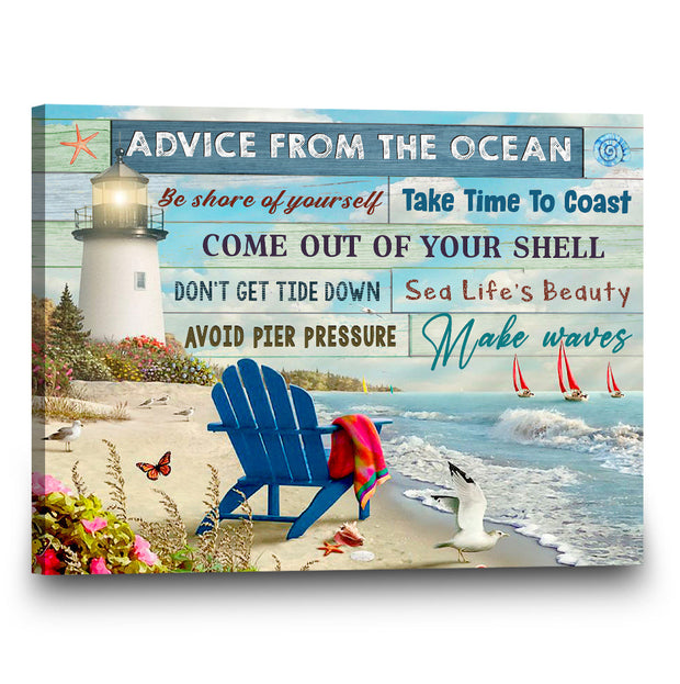 Beach Light House Advice From The Ocean be Shore Of Yourself Inspiring Motivation Canvas