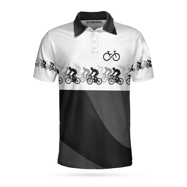 Cyclists Silhouette Line Black And White Polo Shirt QT306348La