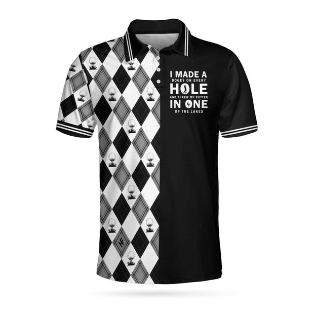 I Made A Bogey On Every Hole Polo Shirt, Black And White Argyle Pattern Polo Shirt, Cool Golf Shirt For Men QT305128La