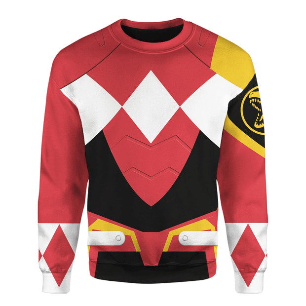 3D Mighty Morphin Power Rangers Sentry Red Tyrannosaurus Custom Cosplay Costume Pullover Sweatshirt Ugly Sweater QT301252Hc