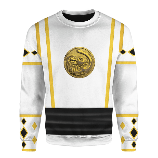 3D Mighty Morphin Power Ranger Ninja Rangers White Falcon Custom Cosplay Costume Unisex Pullover Sweatshirt QT306014Hc