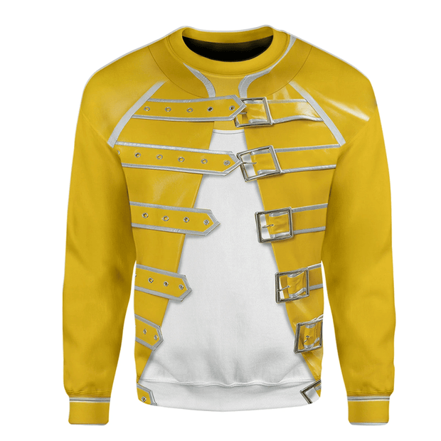 3D Freddie Mercury Yellow Jacket At Wembley Custom Cosplay Costume Unisex Pullover Sweatshirt QT208075Hc
