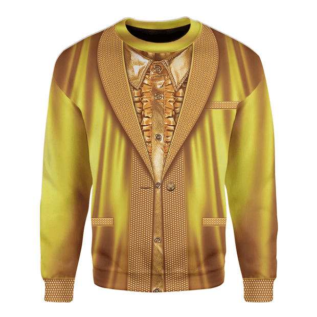 3D Elvis Presley Gold Lame Suit Custom Cosplay Costume Unisex Pullover Sweatshirt QT211650Hc