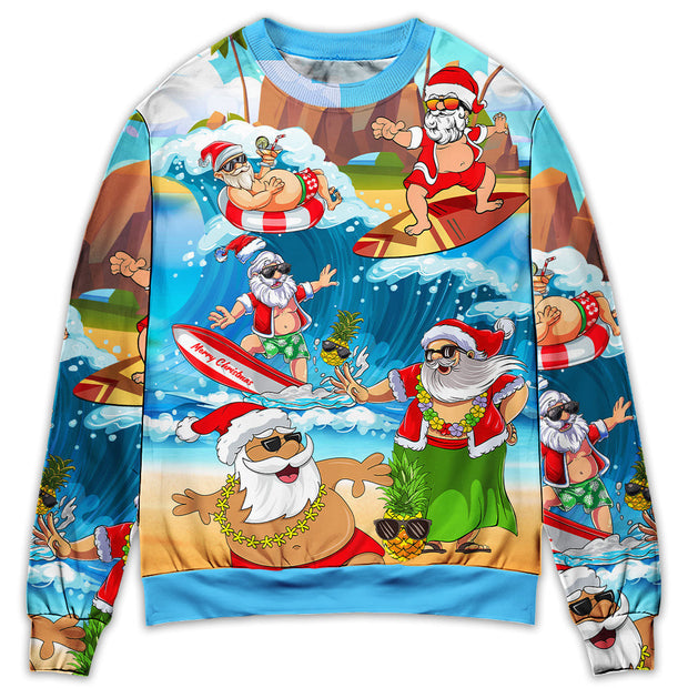 Christmas Santa Claus Play On The Beach Mele Kalikimaka Funny Sweatshirt
