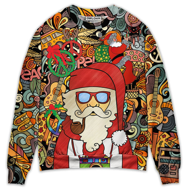 Christmas Hippie Santa Claus Love & Peace Cartoon Sweatshirt