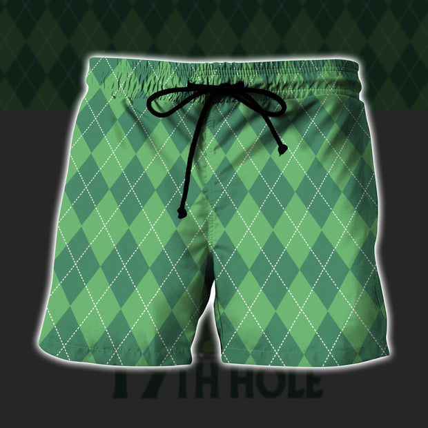 19th Hole Green Argyle Pattern Golf Custom Cosplay Men Beach Short Apparel QT208363Za