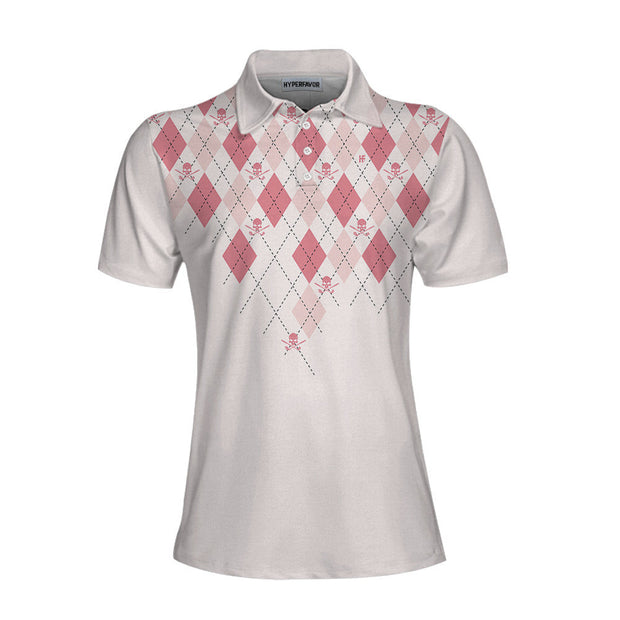 You Say Girls Can't Golf I Say Watch Me Light Pink Argyle Pattern Women Polo Shirt