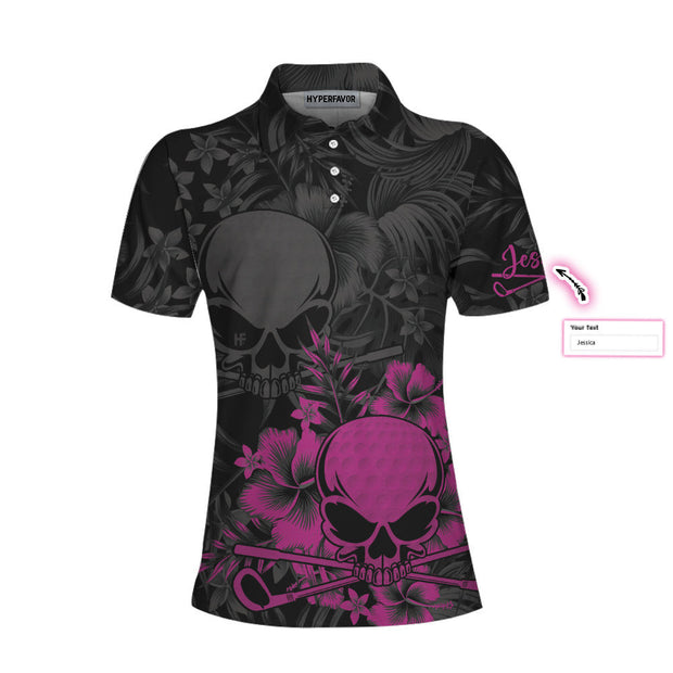 Skull Girl Flower Pattern Custom Cosplay Short Sleeve Women Polo Shirt, Skull Girl Flower Pattern Custom Cosplay Short Sleeve Women Polo Shirt, Cool Gift For Female Golfers Golfing Shirt