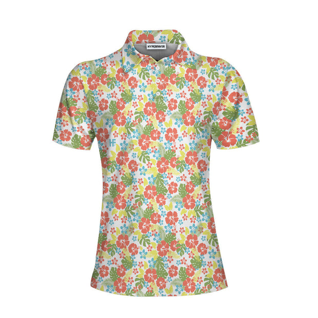 Tropical Flowers Pattern Short Sleeve Women Polo Shirt
