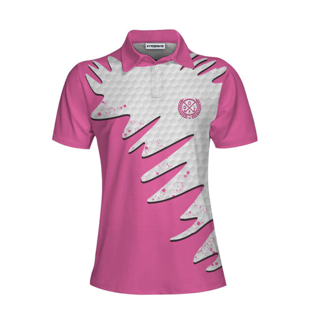Golf Ball Texture With Pink Color Golf Short Sleeve Women Polo Shirt, Pink Golf Shirt For Women
