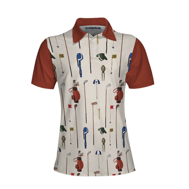 Golf Equipment Short Sleeve Women Polo Shirt, White And Red Golf Shirt For Ladies, Unique Female Golf Gift