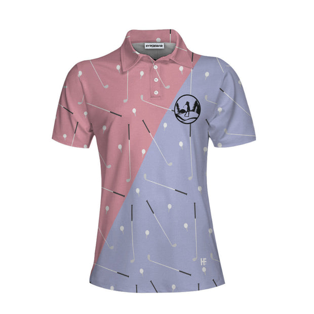 Elegant Golf Girl Seamless Pattern Short Sleeve Women Polo Shirt, Golf Shirt For Ladies, Unique Female Golf Gift