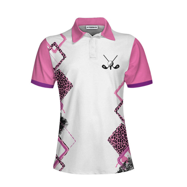 Classic Golf Lady White And Pink Golf Short Sleeve Women Polo Shirt, Golf Shirt For Girls