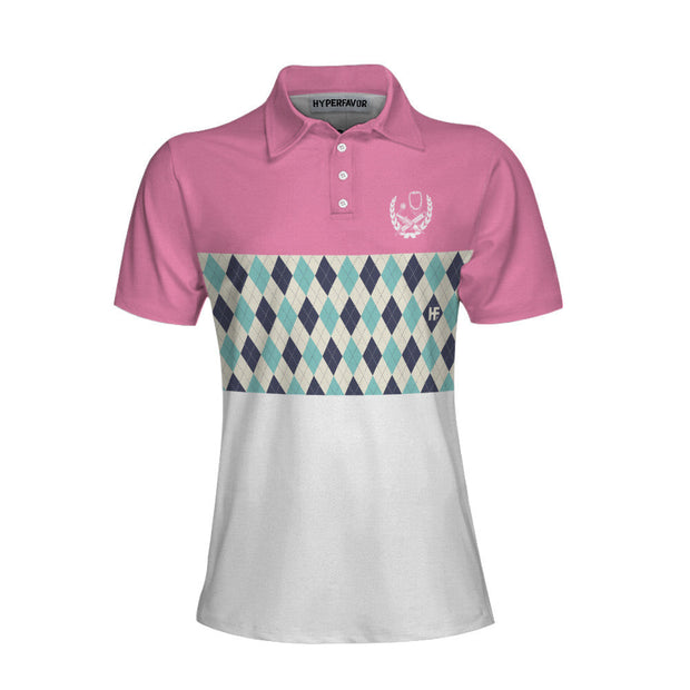 I Was Born To Be A School Nurse Short Sleeve Women Polo Shirt, Argyle Pattern Shirt For Nurses, Nurse Vibes Shirt