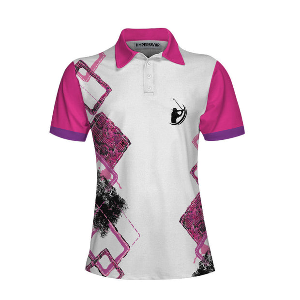 Housework Is For Women Who Don't Play Golf Short Sleeve Women Polo Shirt, White And Pink Argyle Pattern Golf Shirt For Ladies