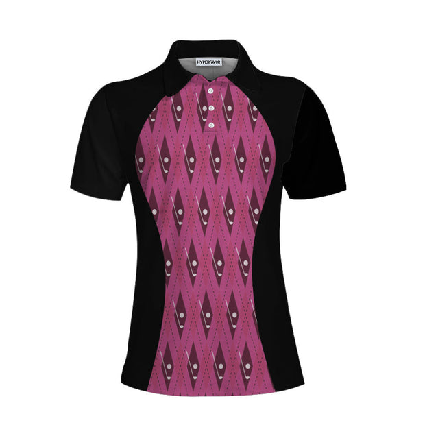 Black And Pink Argyle Thinning Layout For Lady Golfer Women Polo Shirt