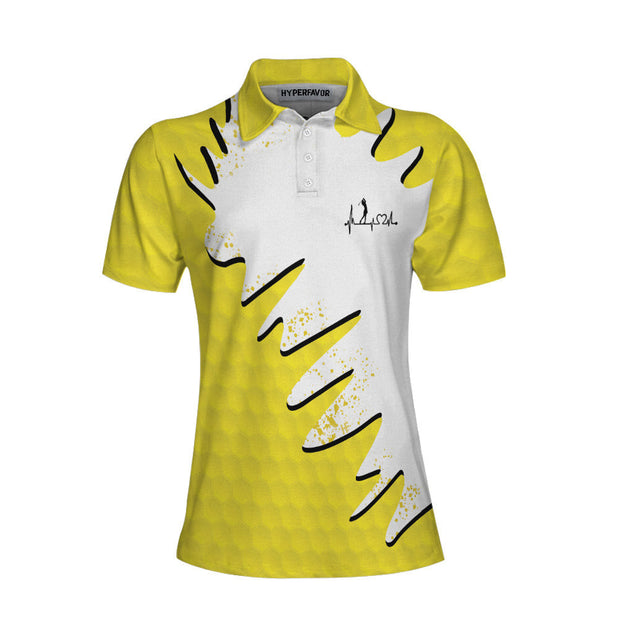 Sporty And Cutie Golf Girl Golf Short Sleeve Women Polo Shirt, White And Yellow Golf Shirt For Ladies