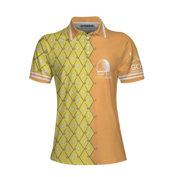 Yellow Argyle Pattern Golf Is Fore Girls Women Polo Shirt