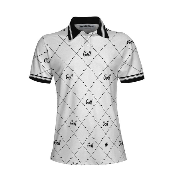 Golf In Black And White With Simple Golf Clubs Pattern Women Polo Shirt