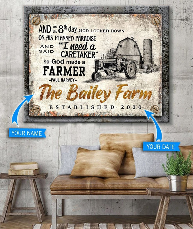 Personalized Custom Name So God Jesus made a FarmerTractor Canvas QT211738Eb