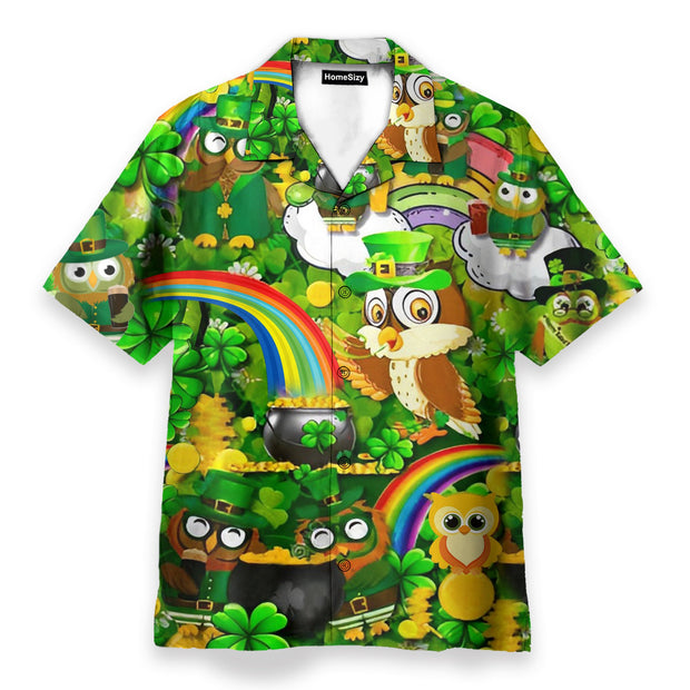 Irish Owl Patricks Day Shamrock Green - Hawaiian Shirt