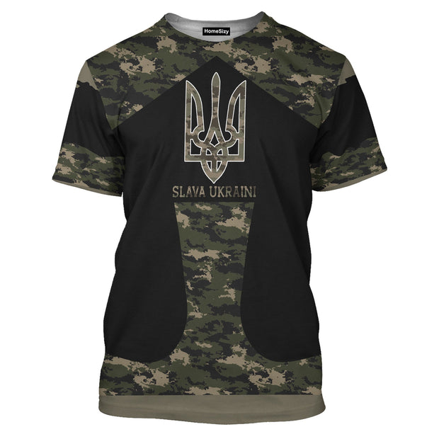 Stand With Ukraine Slava Ukraini Camo Pattern - 3D Tshirt