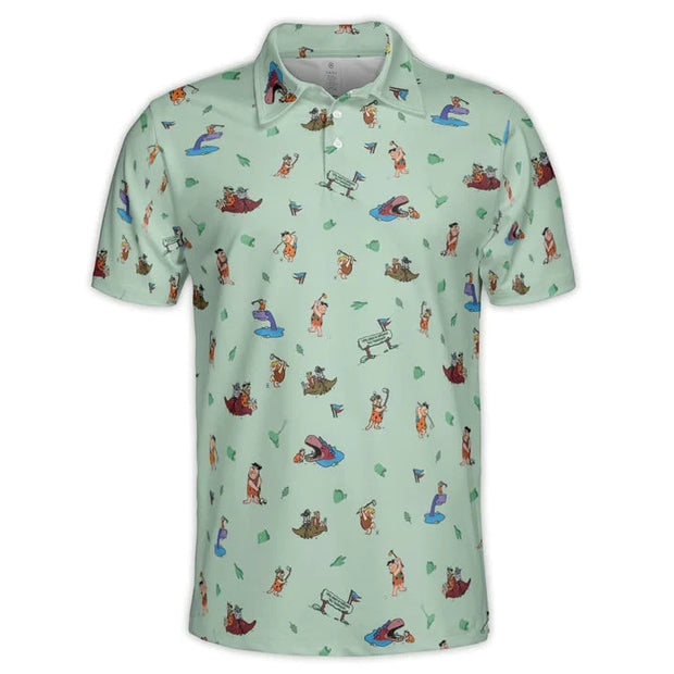 Fred Flintstone Playing Golf Pattern - Polo Shirt For Men