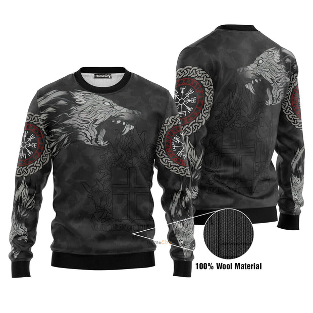 Iceland Fenrir Wolf And Vegvisir Viking Ugly Christmas Sweater 3D Printed Best Gift For Xmas UH1041