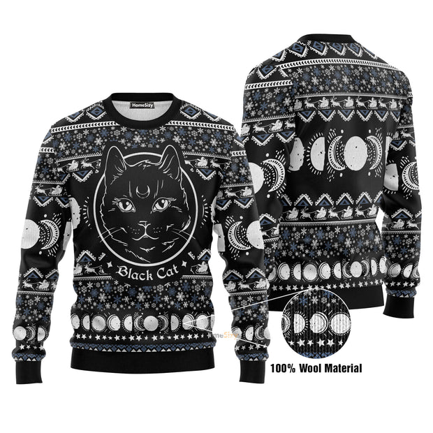 Moon Phase Cute Cat Christmas Wicca Ugly Christmas Sweater 3D Printed Best Gift For Xmas Adult | US5480 QT211567Hj