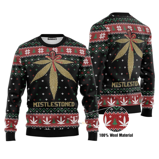 Merry Christmas Weed Mistlestoned For Unisex Ugly Christmas Sweater
