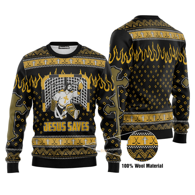 Jesus Saves Hockey Ugly Christmas Sweater