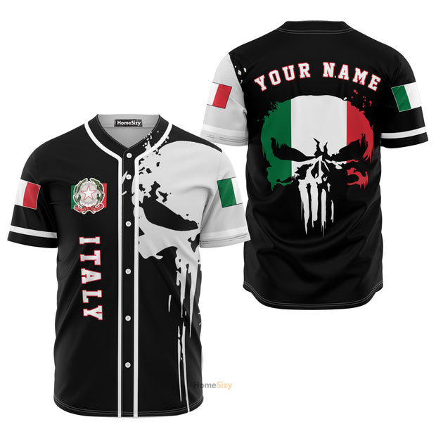 Custom Name Italy Skull - Personalized Baseball Jersey