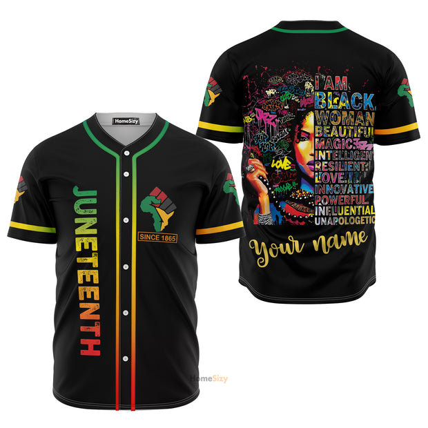 Custom Name Juneteenth Since 1865 I Am Black Woman- Personalized Baseball Jersey
