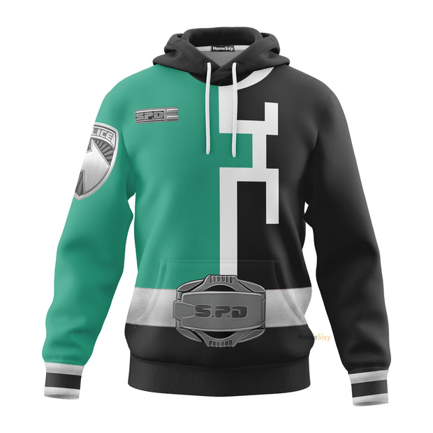 3D Green Power Rangers S.P.D. Custom Cosplay Costume Hoodie