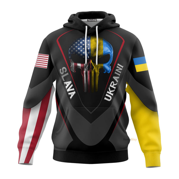 USA Stand With Ukraine Slava Ukraini Hoodie Skull Ukraine Ukrainian Flag Merch QT212387Hf