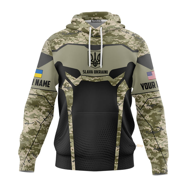 Personalized Custom Name USA Stands With Ukraine Slava Ukraini Hoodie Camouflage Merch QT207094Hf