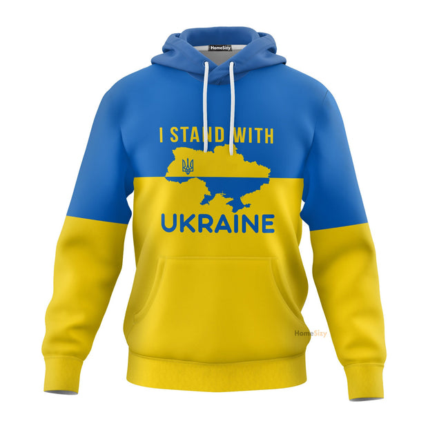 I Stand With Ukraine Ukrainian Flag Hoodie For 2022 Support Ukraine Merchandise QT302072Hf