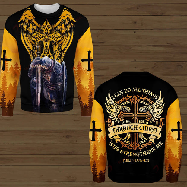 I can do all things through Christ who strengthens me Templar Knight Christian God Jesus Sweatshirt QT206112Lb