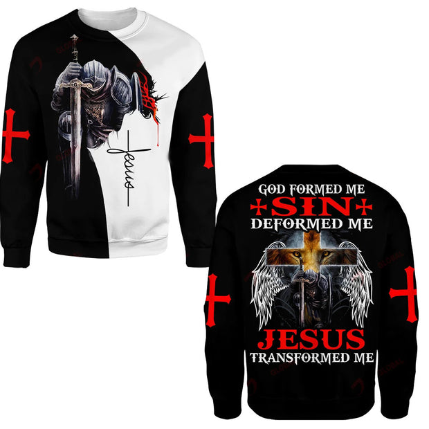God formed me Sin Deformed me Jesus Transformed me Knight Christian God Jesus Sweatshirt QT211752La