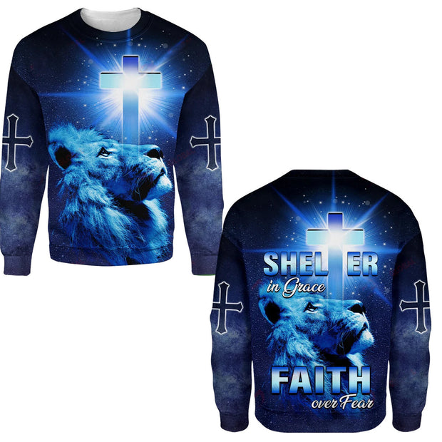 Shelter In Grace Faith Over Fear Christian God Jesus Sweatshirt QT301277Tf