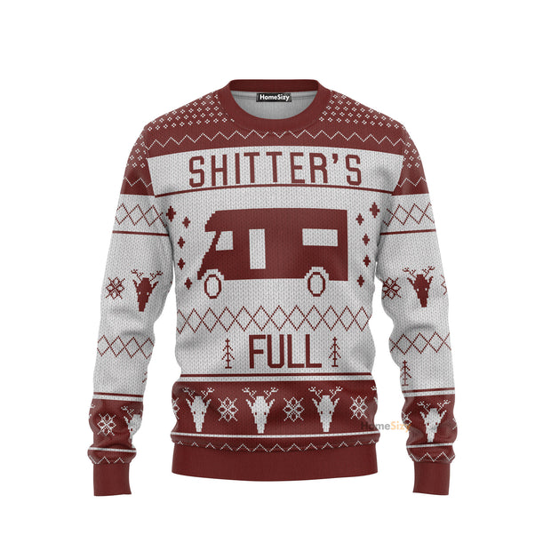 Shitters Full Christmas Xmas Red Ugly Sweater