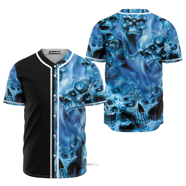 Custom Name Blue Skull Ghost - Personalized Baseball Jersey