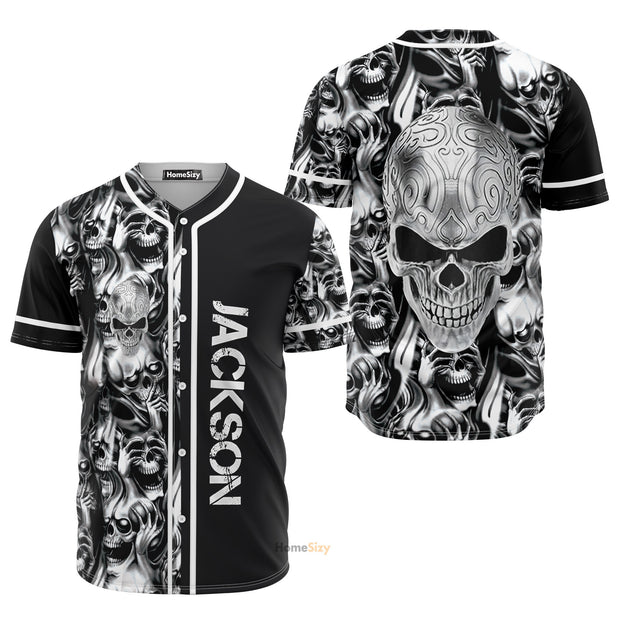 Custom Name Silver Skull - Personalized Baseball Jersey