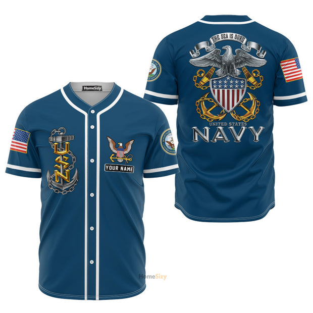 Custom Name US Navy Veteran Anchor - Personalized Baseball Jersey