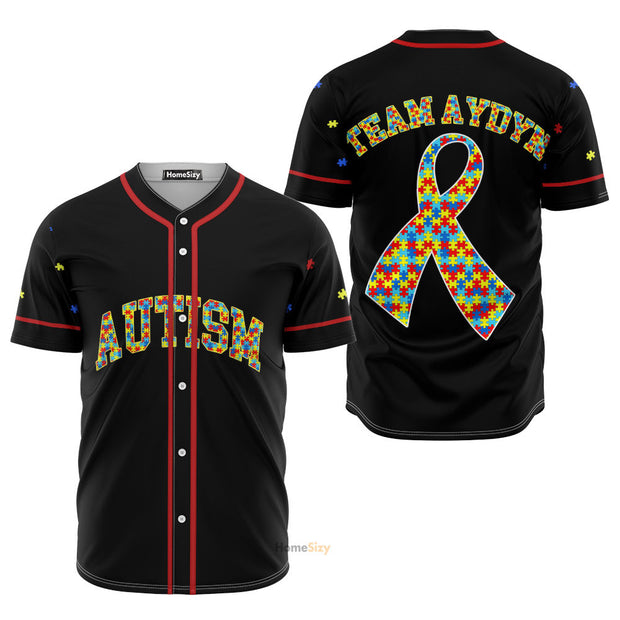 Custom Name Autism Ribbon - Personalized Baseball Jersey